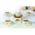 glass teapot with ceramic tea set